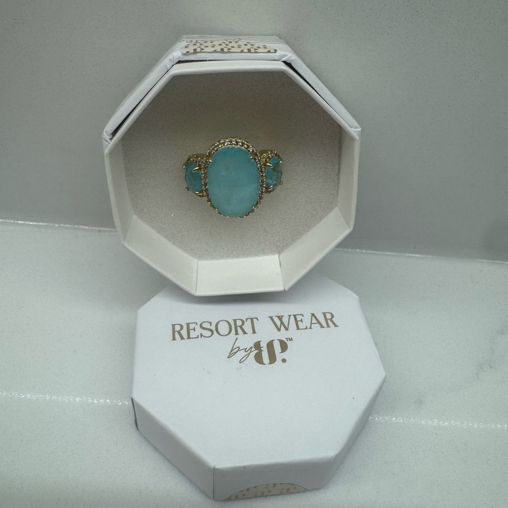 Resort Wear Gold and Blue Gemstone Ring